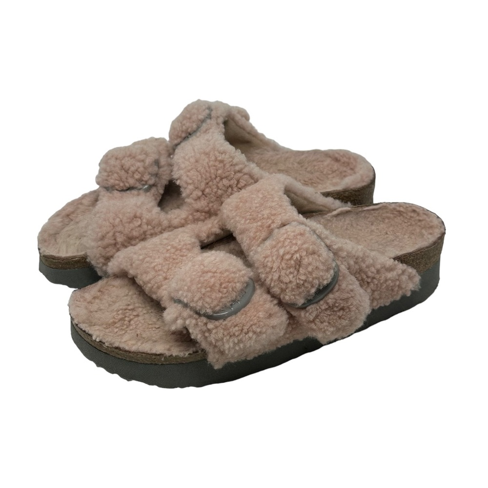 Birkenstock 39 / 8 Arizona Big Buckle Shearling Sandals Teddy Crystal Rose Pink
